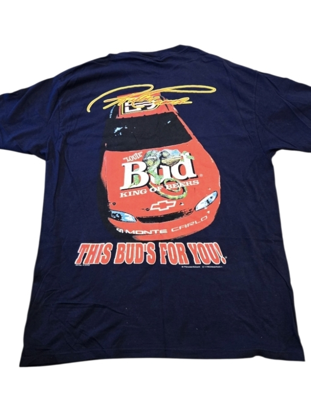 The Vintage Budweiser 1998 Louie The Lizard Bud Racing Beer Promo T Shirt Men XL